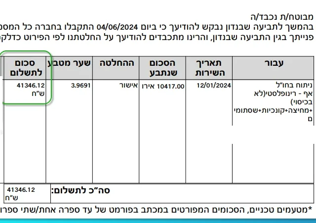 אישור תביעה מושחר: ניתוח בחו״ל · מכתב האישור